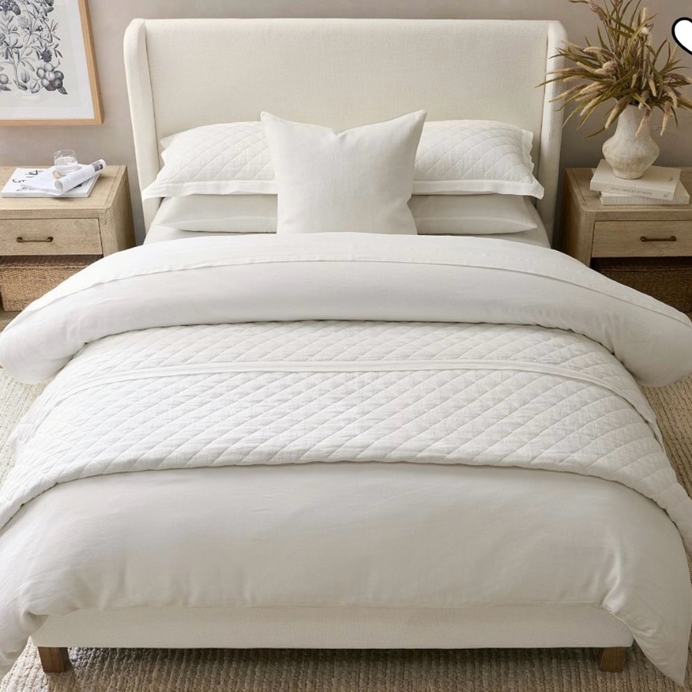 NWT POTTERY BARN BELGIAN FLAX LINEN DIAMOND QUILT FULL/QUEEN BEST SELLER - Picture 5 of 5